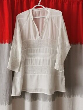 Zara White cotton Crochet Panel Tunic